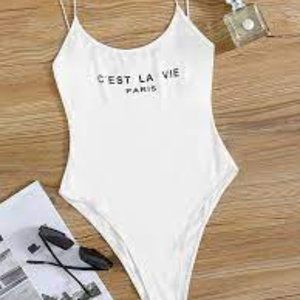 Slogan Graphic Slip Bodysuit